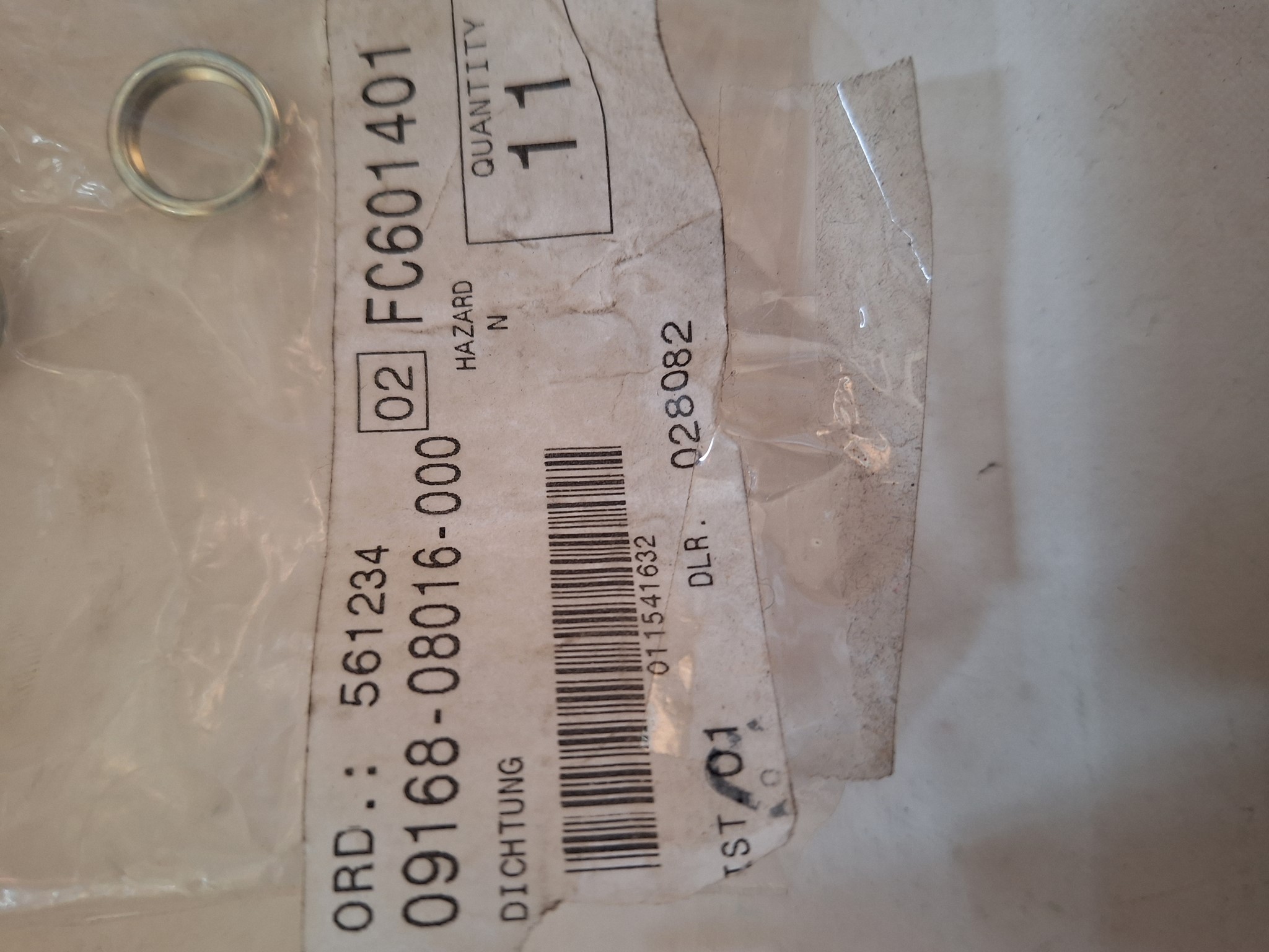 Bild von SUZUKI  DICHTUNG  09168-08016